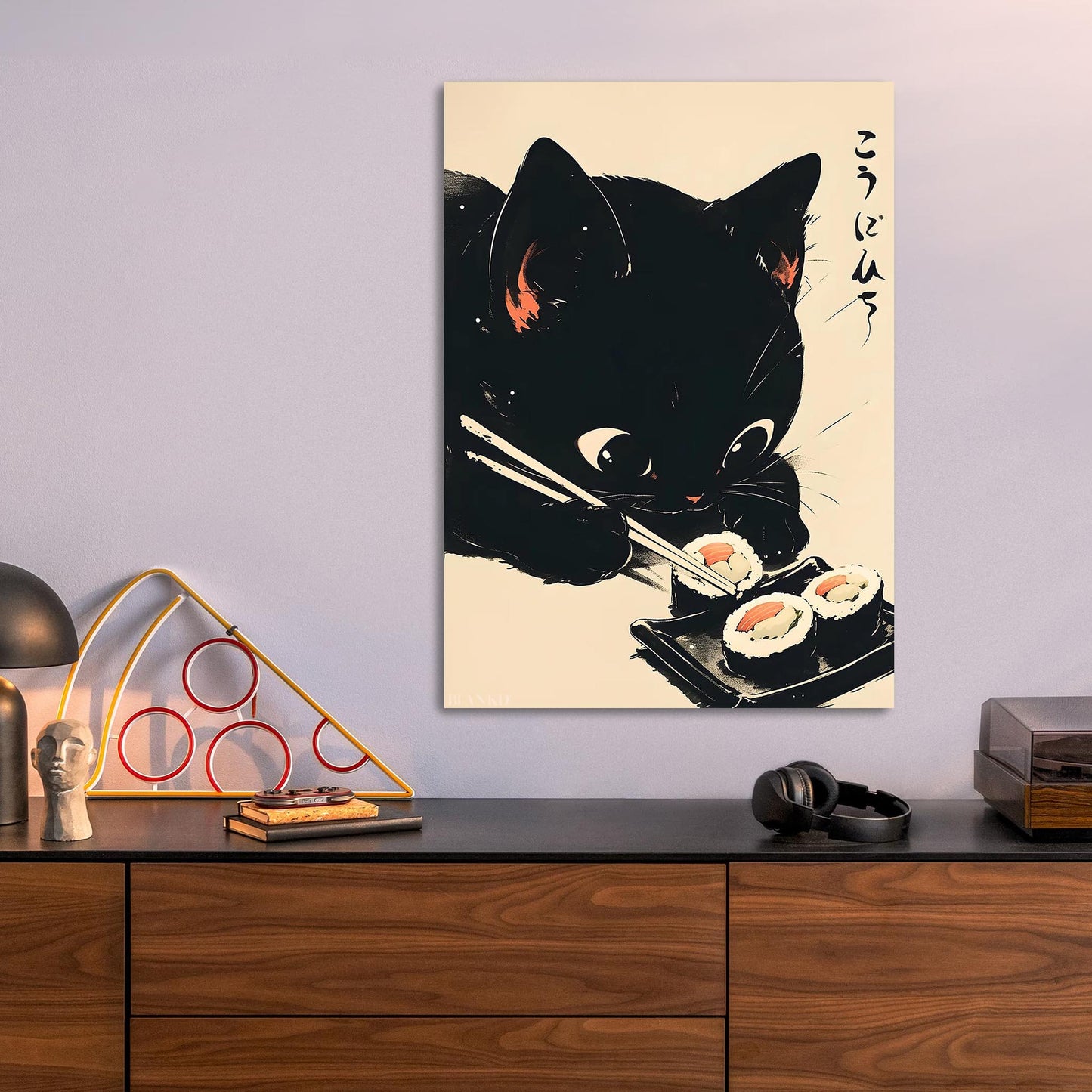 Black Cat Sushi metal poster