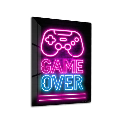 Game Over metal poster on living room wall