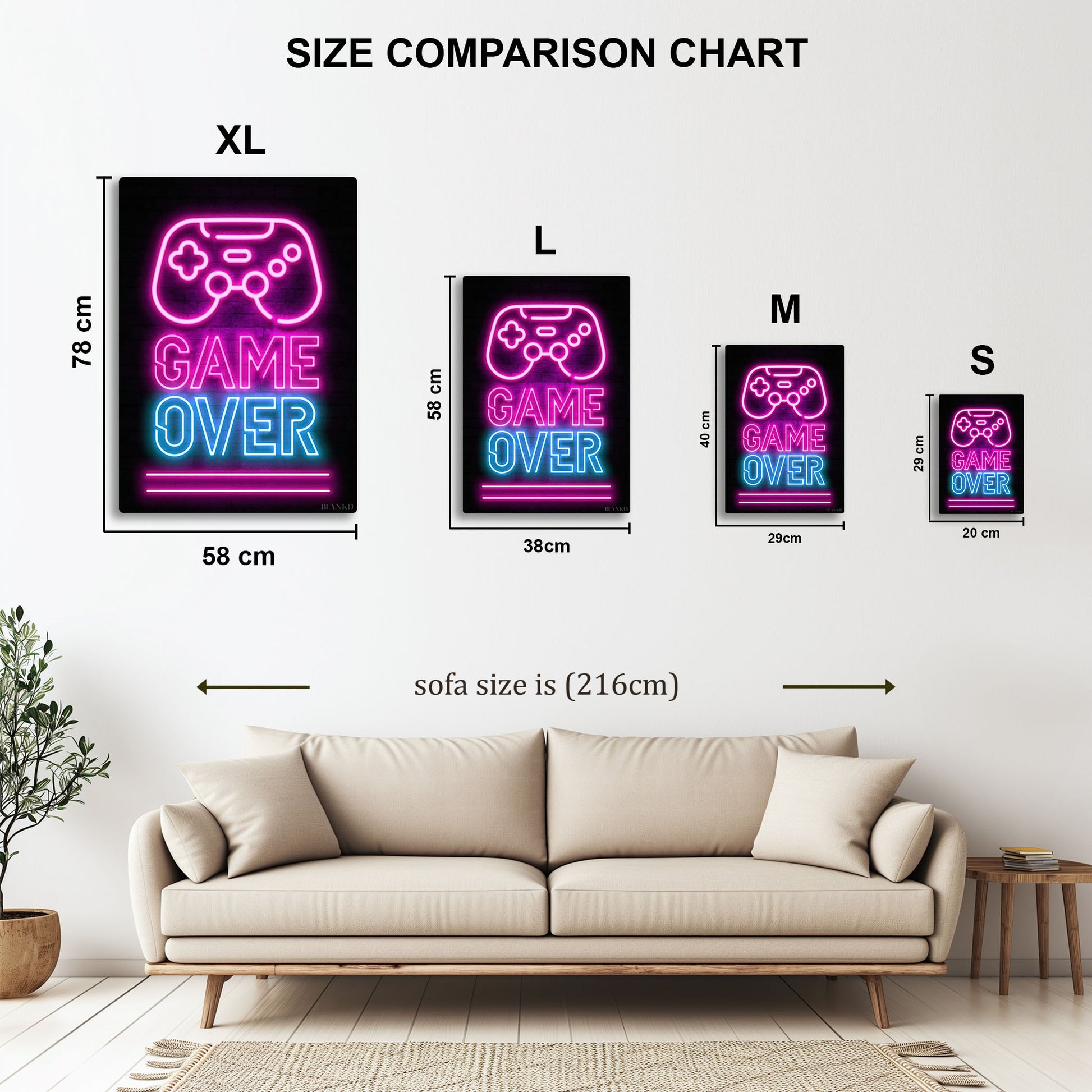 Game Over metal wall art in styled room setting